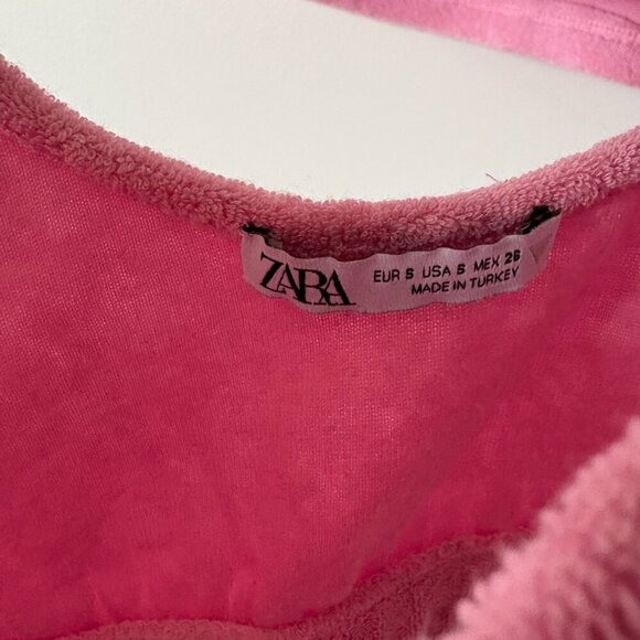 Zara Terry Cloth SET Scoop Neck Crop Top High Waist Shorts Pink Size Small - Picture 10 of 10